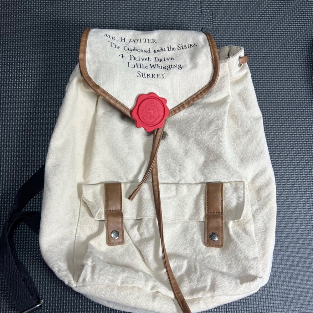 Harry Potter Canvas Backpack With Letter Design & Wax Seal-Inspired Closure